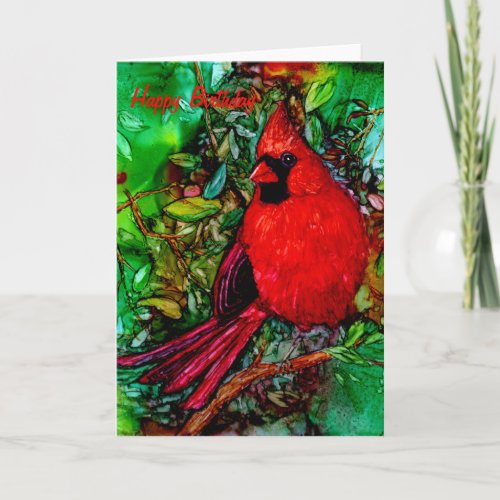 Cardinal In the Tree Birthday Card