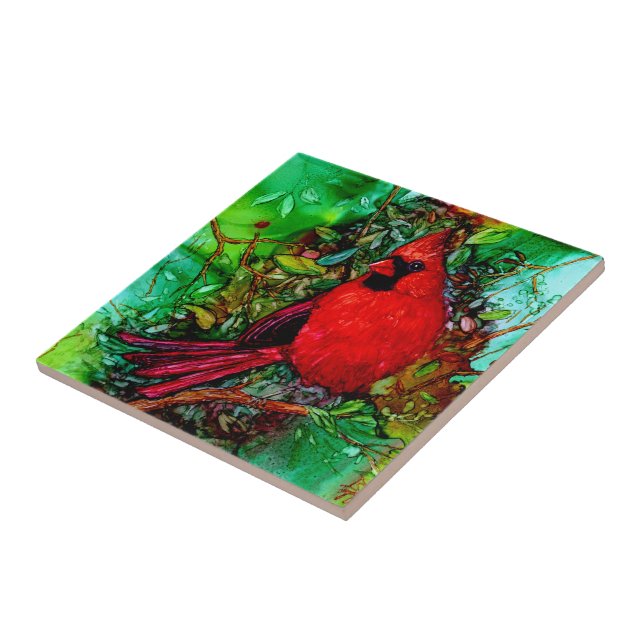 Cardinal In the Tree Ceramic Tile (Side)
