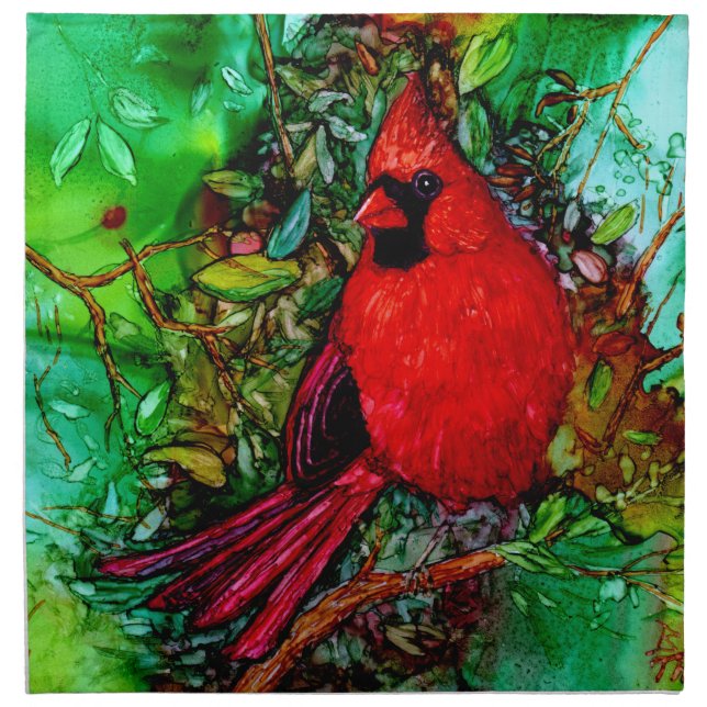 Cardinal In the Tree Cloth Napkin (Front)