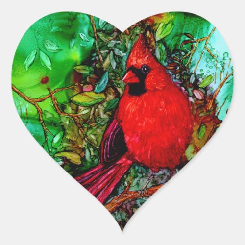 Cardinal In the Tree Heart Sticker
