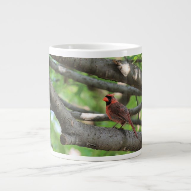 Cardinal in tree, with quote from John Muir Giant Coffee Mug (Front)