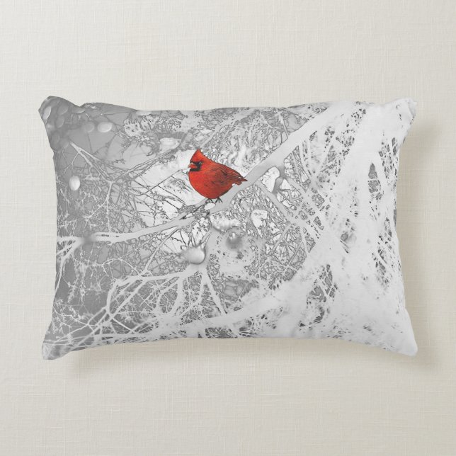 Cardinal in Winter Decorative Pillow (Front)
