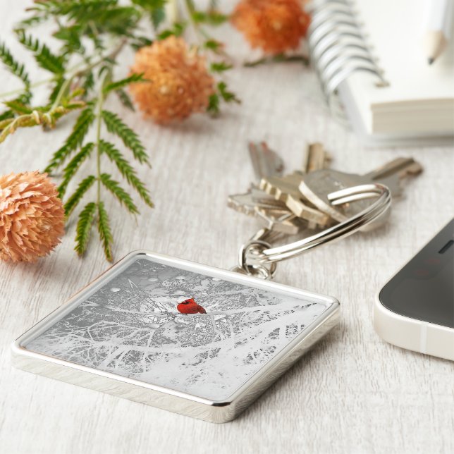 Cardinal in Winter Keychain (Side)