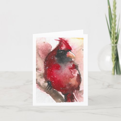 Cardinal in winter loose watercolor print thank you card