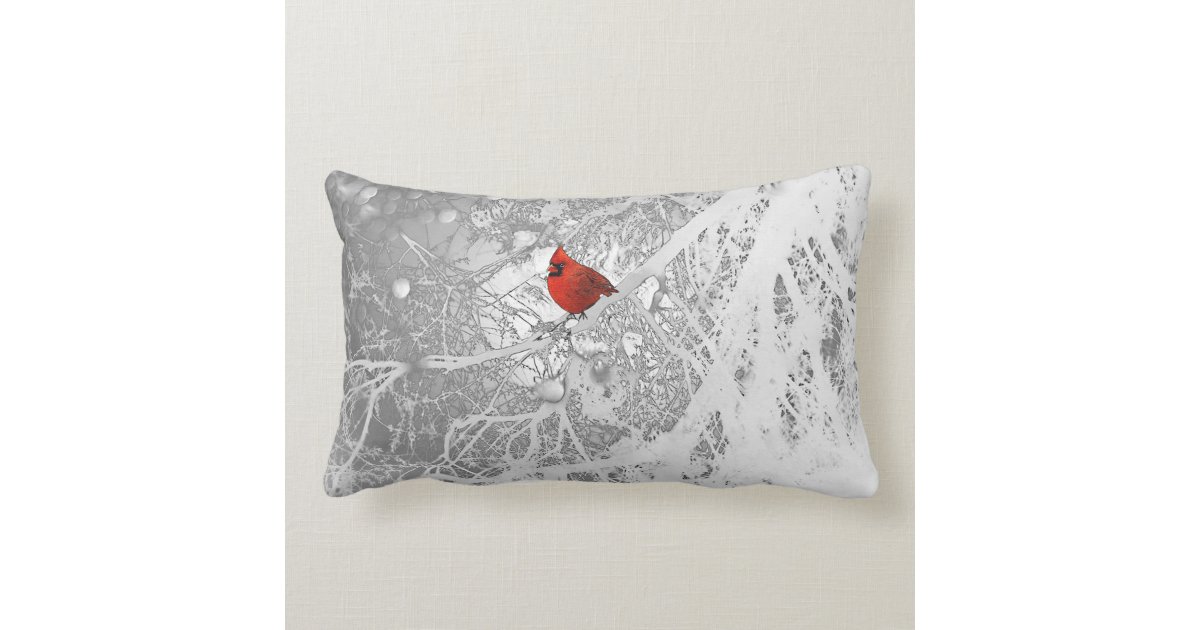 Cardinal in Winter Lumbar Pillow