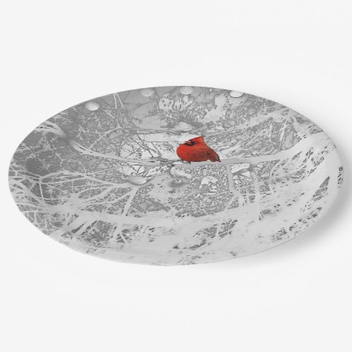 Cardinal in Winter Paper Plates
