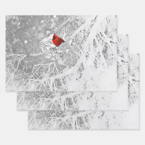 Cardinal in Winter Wrapping Paper Sheets