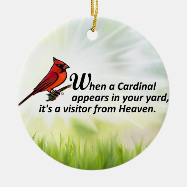 Cardinal in Your Yard Ceramic Ornament (Front)