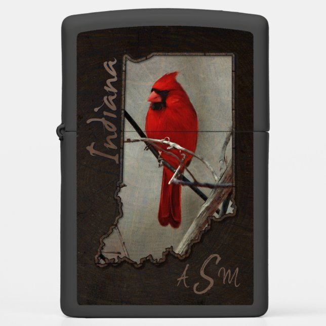 Cardinal Indiana cut out on Wood Background Zippo Lighter (Front)