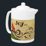 Cardinal Joy Christmas Tea Pot Teapot<br><div class="desc">This pretty cardinal bird Joy to the World Christmas tea pot features a bright red cardinal,  perfect for the holidays. Leave "Joy" or personalize it with a name and a message on the back.</div>