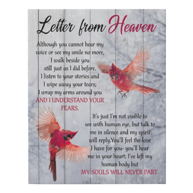 Cardinal Letter From Heaven Memorial Gifts Faux Canvas Print (Front)