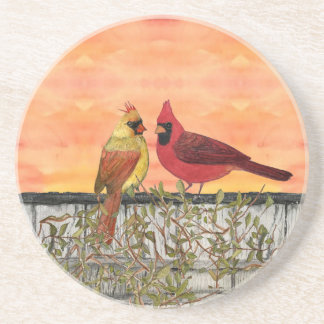 Cardinal Lovebirds Sandstone Coaster