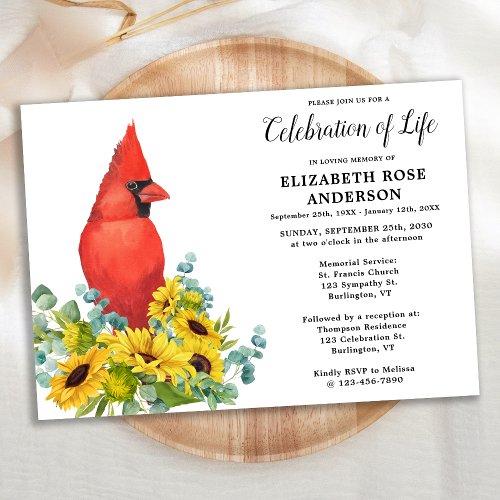 Cardinal Memorial Floral Celebration Of Life Invitation