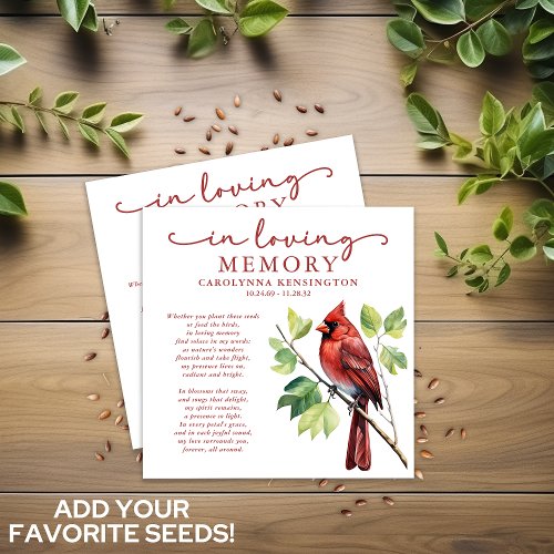 Cardinal Memorial Funeral Bird Seed Packet Envelope