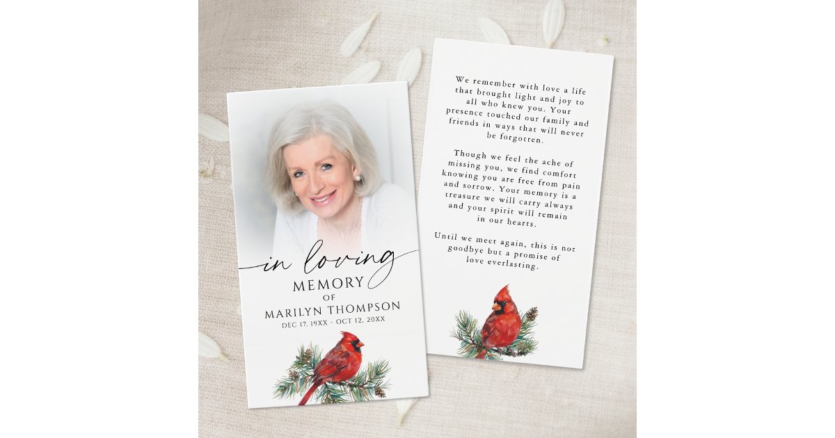 Photo Frame Memory Cardinal Cardinal Memorial Loving Memory Photo Prayer Card | Zazzle