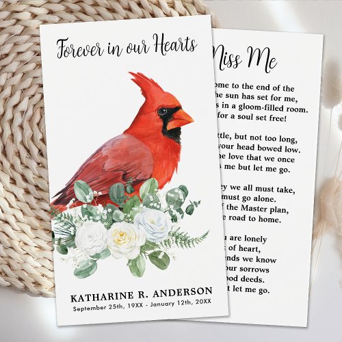 Cardinal Memorial Poem Floral Funeral Prayer Card