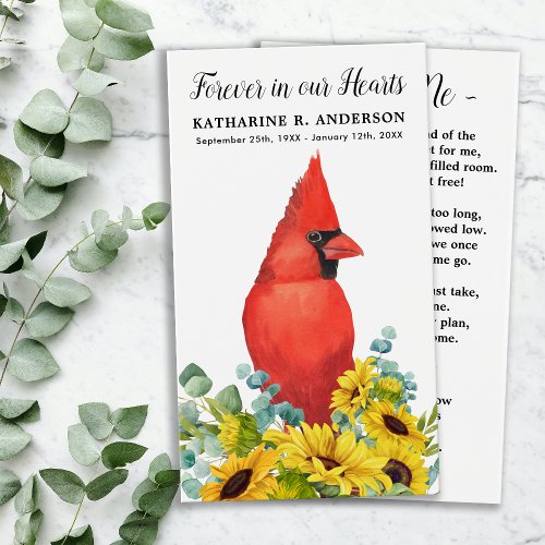 Cardinal Memorial Poem Funeral Prayer Card