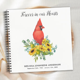 Cardinal Memorial Sunflower Funeral Guestbook Notebook