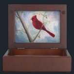 Cardinal Memory Box<br><div class="desc">From an original mixed media painting by Brenda Thour of a red male cardinal sitting on a bare tree branch with an abstract blue and pink sky. Copyright by Brenda Thour 2005.</div>