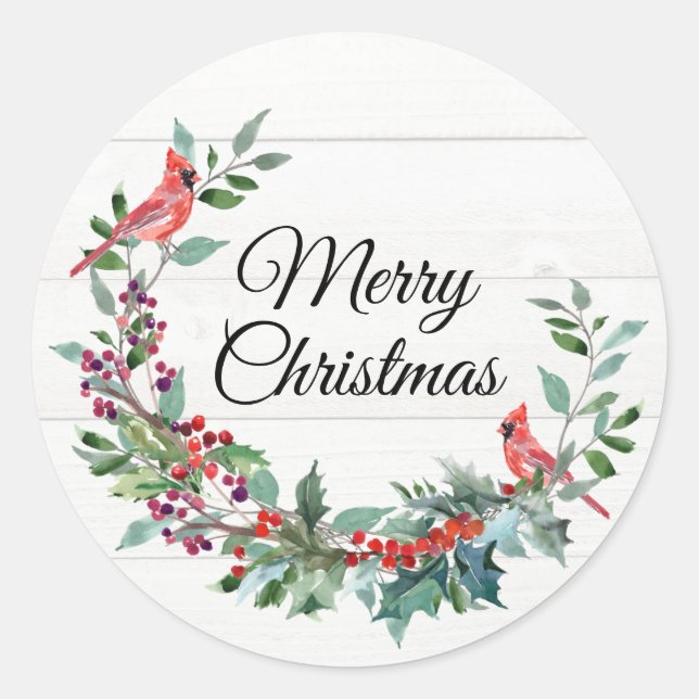 Cardinal Merry Christmas Classic Round Sticker (Front)
