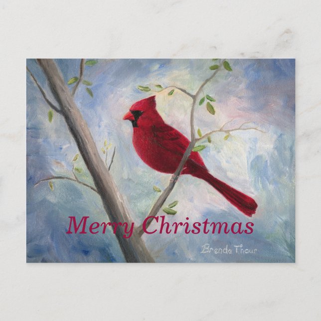 cardinal, Merry Christmas Postcard (Front)