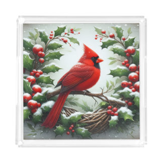 Cardinal Nest Holiday Cutting Board Acrylic Tray