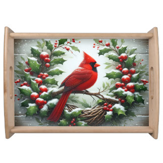 Cardinal Nest Holiday Cutting Board Serving Tray