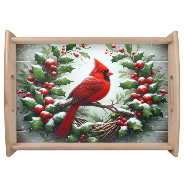Cardinal Nest Holiday Cutting Board Serving Tray (Front)