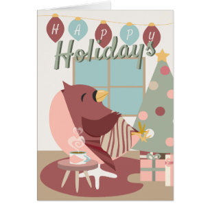Cardinal of Resistance Happy Holidays Beige Pastel Cards