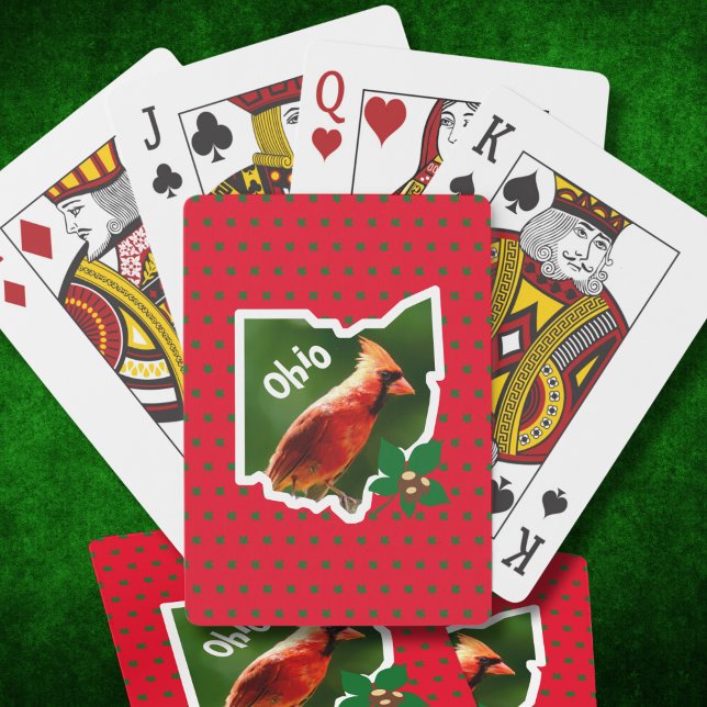 Cardinal Ohio Buckeye State Playing Cards (A bright red northern cardinal is framed by an outline of the state of Ohio map on these cards.)