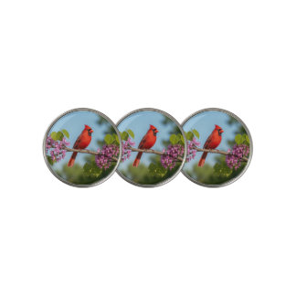 Cardinal on a Redbud Branch Golf Ball Marker