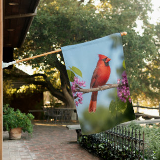 Cardinal on a Redbud Branch House Flag