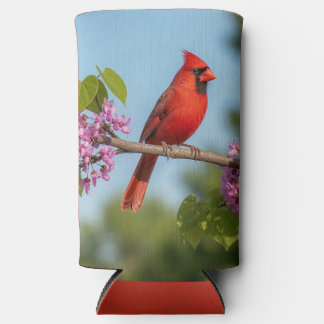 Cardinal on a Redbud Branch Seltzer Can Cooler