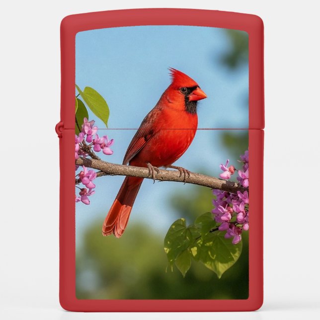 Cardinal on a Redbud Branch Zippo Lighter (Front)