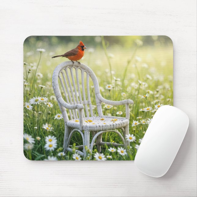 Cardinal On a Wicker Chair Mouse Pad (With Mouse)