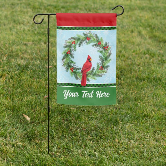 Cardinal on a Winter Wreath Christmas Garden Flag (In SItu)