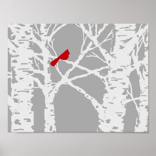 Cardinal on birch tree branch Poster Poster