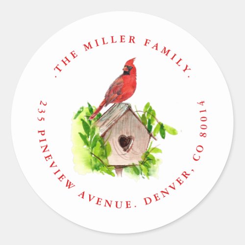 Cardinal On Bird House Holiday Seal  Address 