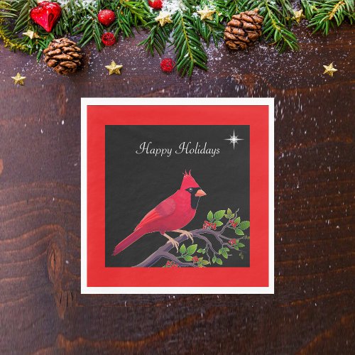 Cardinal on Black and Red Holiday Napkins