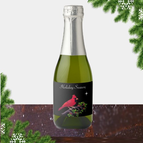 Cardinal on Black and Red Holiday Sparkling Wine Label