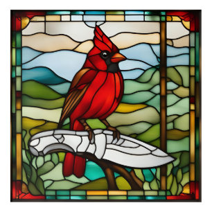 Cardinal on Blade Square Stained Glass Inspired Acrylic Print