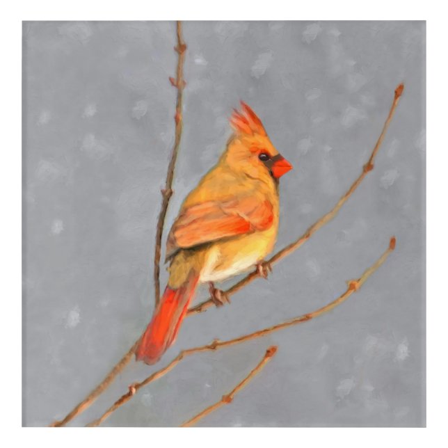 Cardinal on Branch Painting - Original Bird Art (Front)