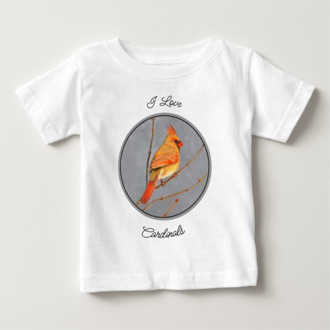 Cardinal on Branch Painting - Original Bird Art Baby T-Shirt (Front)