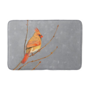 Cardinal on Branch Painting - Original Bird Art Bathroom Mat