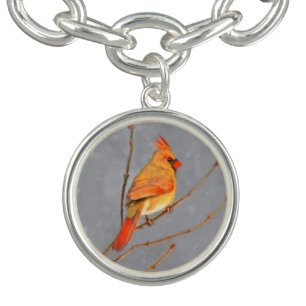 Cardinal on Branch Painting - Original Bird Art Bracelet