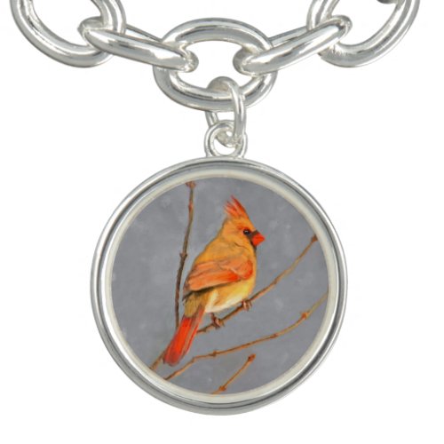 Cardinal on Branch Painting _ Original Bird Art Bracelet