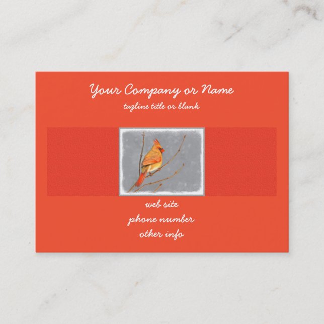 Cardinal on Branch Painting - Original Bird Art Business Card (Front)