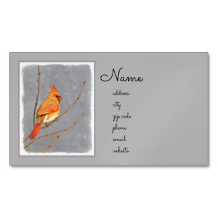 Cardinal on Branch Painting - Original Bird Art Business Card Magnet