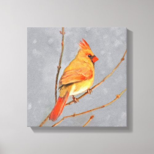 Cardinal on Branch Painting _ Original Bird Art Canvas Print