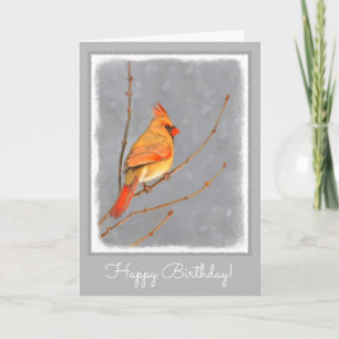 Cardinal on Branch Painting - Original Bird Art Card